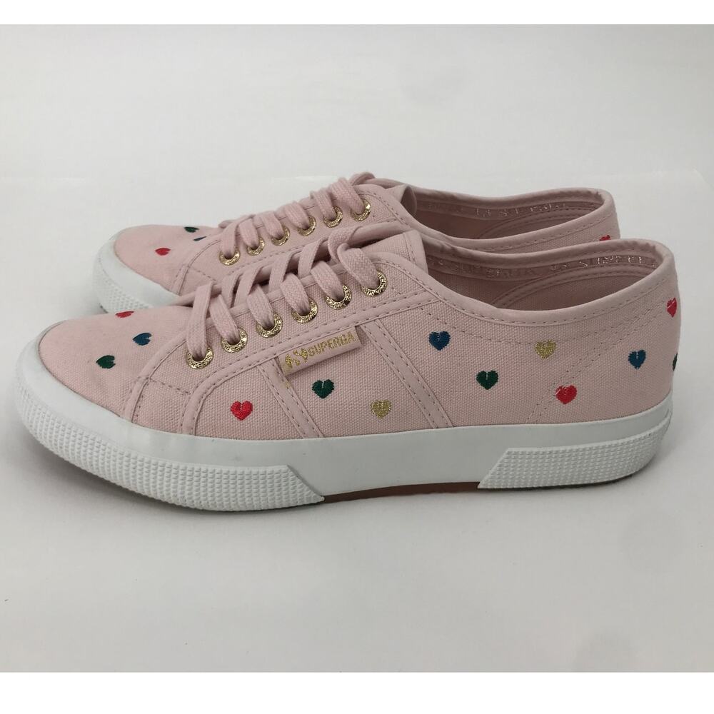 Superga Womens Pink Embroidered Heart Sneakers Size 39